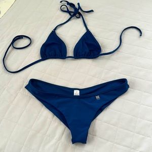 Wicked Weasel blue bikini set (tri bikini top and cheeky bottom)
